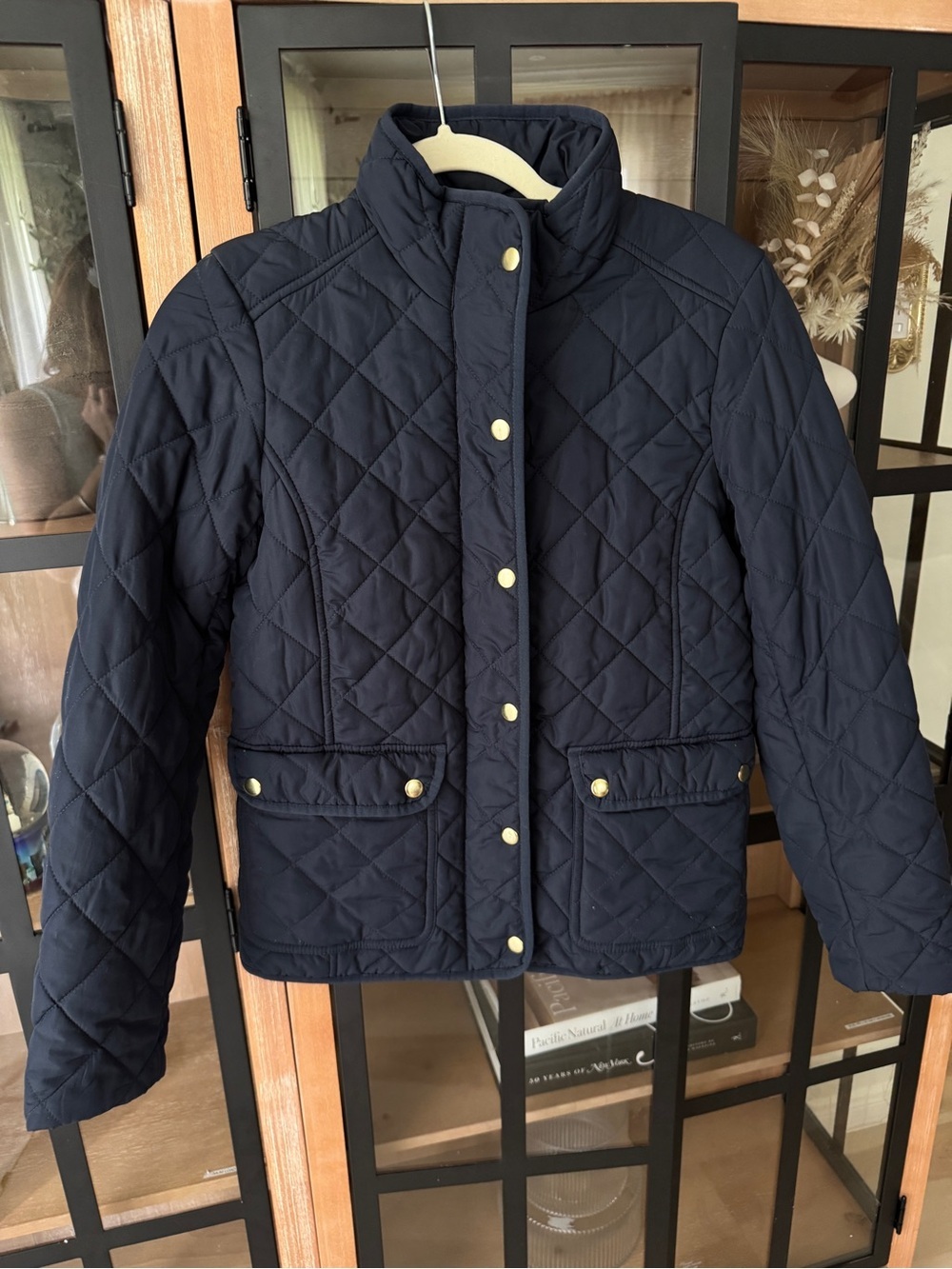 J. Crew navy quilted jacket zipper snaps pockets gold buttons - Picture 4 of 7